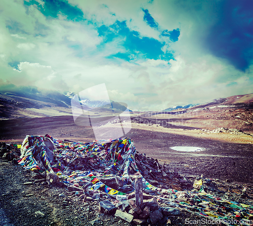 Image of Buddhist prayer flags lungta in Himalayas