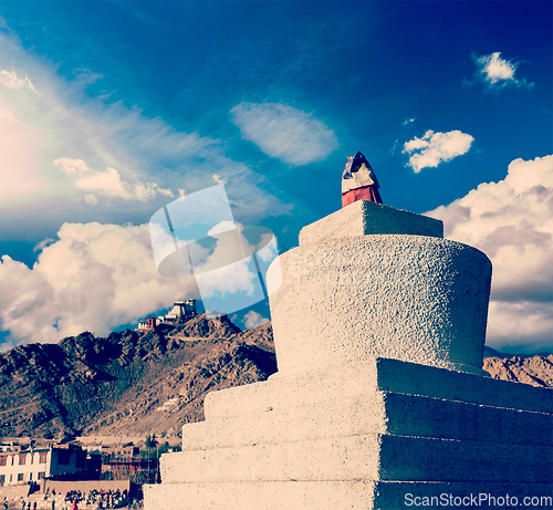 Image of Whitewashed chorten in Leh, Ladakh, India