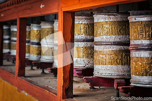 Image of Buddhist prayer wheels in Hemis monstery, Ladakh