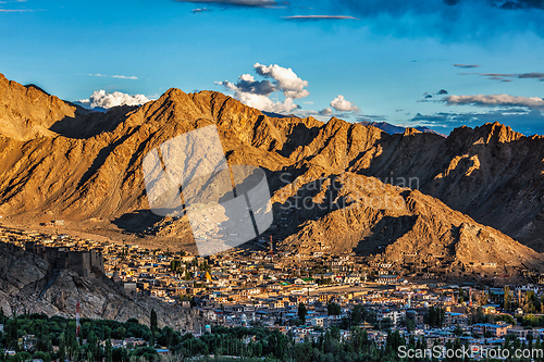 Image of Aerial view of Leh town in Ladakh