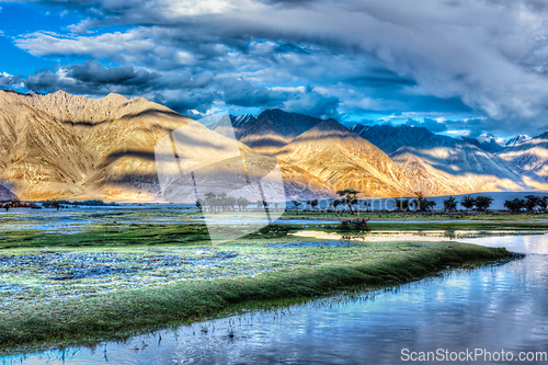 Image of Nubra river in Nubra valley in Himalayas