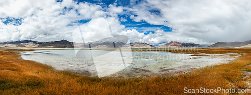 Image of Panorama of Himalayan lake Tso Kar in Himalayas, Ladakh, India