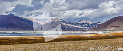 Image of Panorama of Himalayan lake Tso Kar in Himalayas, Ladakh, India