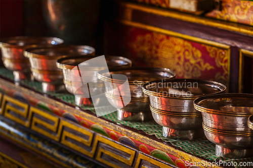 Image of Offerings Tibetan Water Bowls in Lamayuru gompa