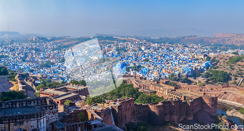 Image of Aerial panorama of Jodhpur - the blue city. Rajasthan, India