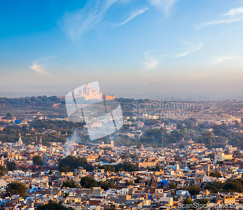 Image of Aerial view of Jodhpur - the blue city. Rajasthan, India