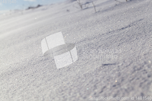 Image of Snow drifts in winter - snow photographed in the winter season, which appeared after a snowfall. close-up,