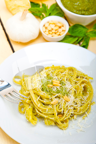 Image of Italian traditional basil pesto pasta ingredients