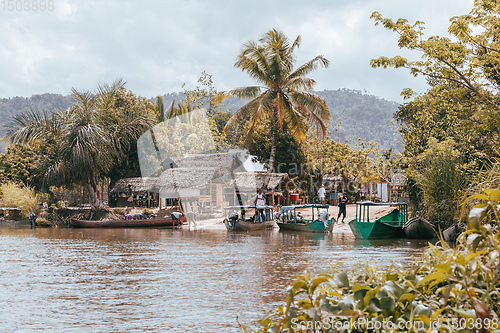 Image of Small village harbor on the River, Madagascar