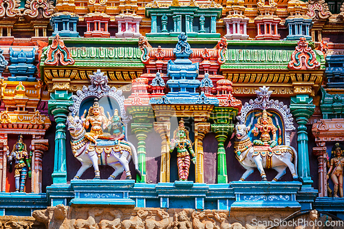 Image of Sculptures on Hindu temple tower