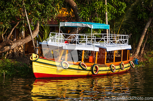 Image of Boat on Kerala backwaters. Kerala, India