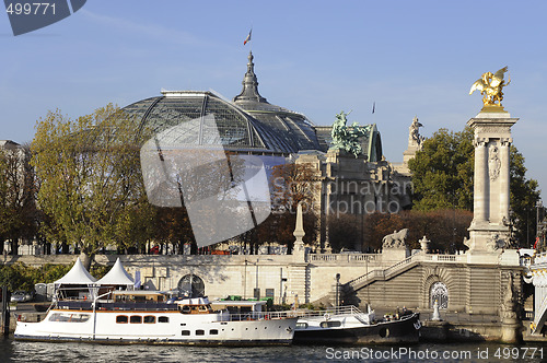 Image of Alexandre III bridge, Seine river, Paris, France