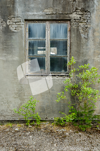 Image of old window in dilapidated brick wall
