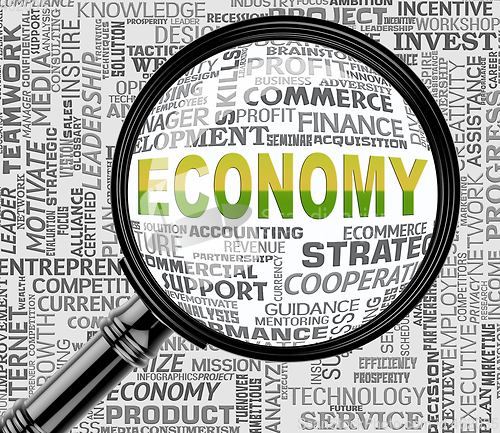 Image of Economy Magnifier Shows Macro Economics 3d Rendering