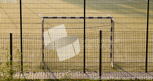 Image of playing field with a gate