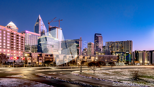 Image of charlotte north carolina city skyline after winted storm