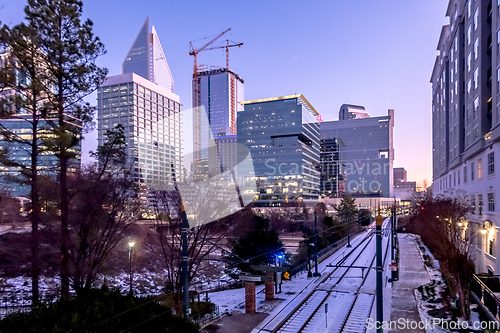 Image of charlotte north carolina city skyline after winted storm