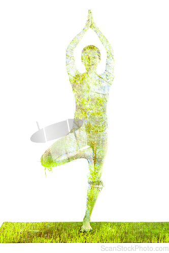 Image of Double exposure image of woman doing yoga asana