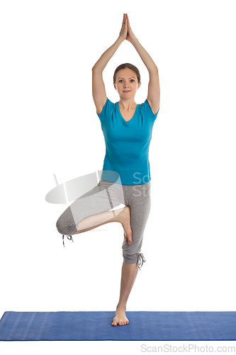 Image of Yoga - young beautiful woman doing yoga asana excerise isolated