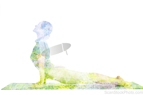 Image of Double exposure image of woman doing yoga asana