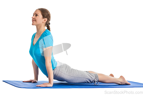 Image of Yoga - young beautiful woman doing yoga asana excerise isolated