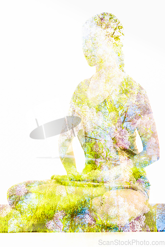 Image of Double exposure image of woman doing yoga asana