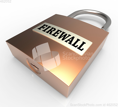 Image of Firewall Padlock Means Safe Protected 3d Rendering