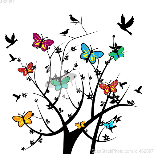 Image of Butterflies In Tree Indicates Natural Environment And Nature