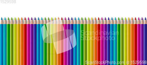 Image of Set of color wooden pencil collection. Panoramic banner backgrou