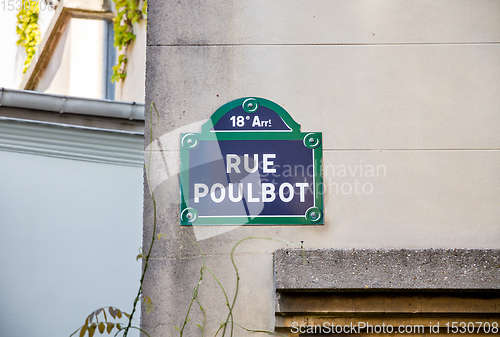 Image of Rue Poulbot street sign, Paris, France