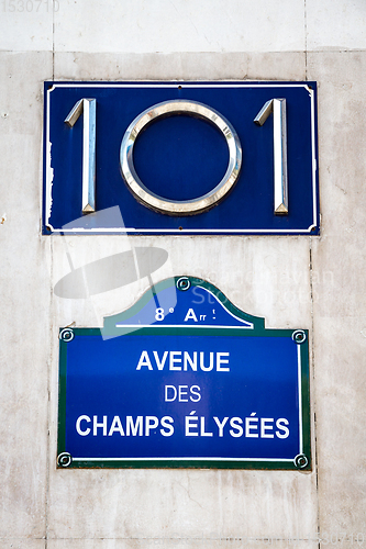 Image of Avenue des Champs Elysees street sign, Paris, France