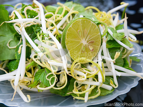 Image of Vietnamese bean sprout salad with herbs and lime