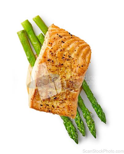 Image of roasted salmon steak and asparagus