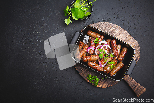 Image of Traditional south european skinless sausages cevapcici made of ground meat and spices