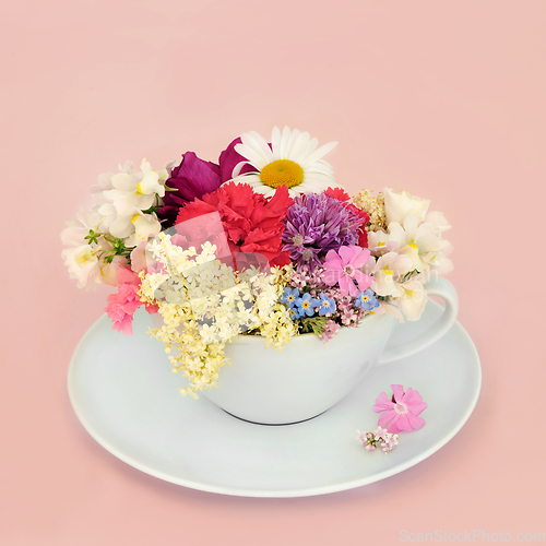 Image of Surreal Summer Flower and Wilflower Teacup Composotion