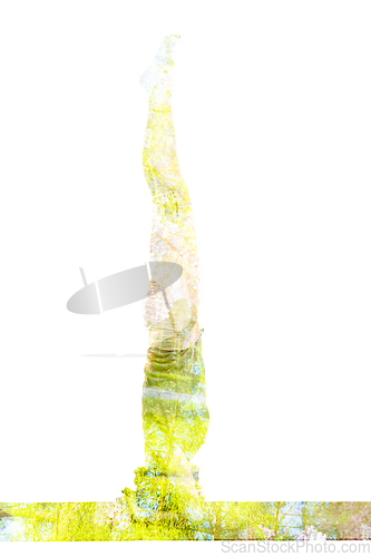 Image of Double exposure image of woman doing yoga asana