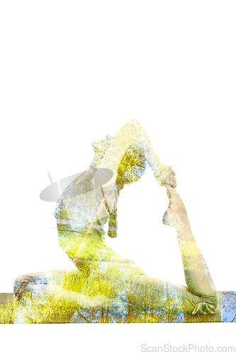 Image of Double exposure image of woman doing yoga asana