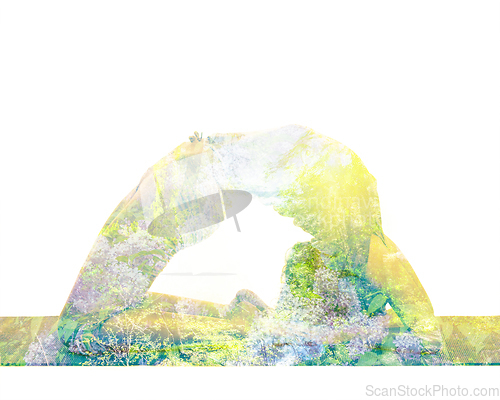 Image of Double exposure image of woman doing yoga asana