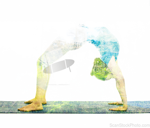 Image of Double exposure image of woman doing yoga asana