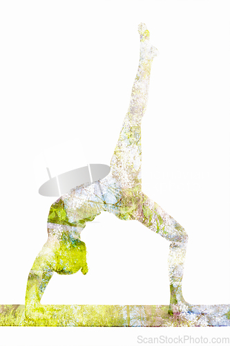 Image of Double exposure image of woman doing yoga asana