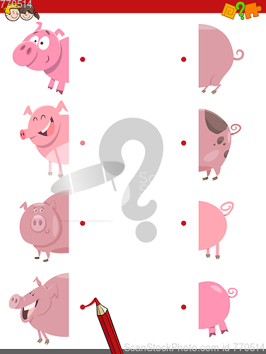 Image of match the halves of pigs