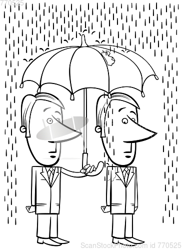 Image of businessmen under umbrella