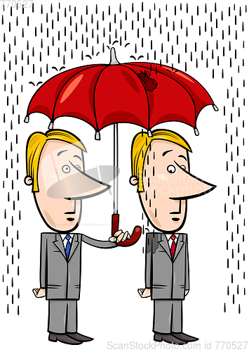 Image of businessmen under umbrella cartoon