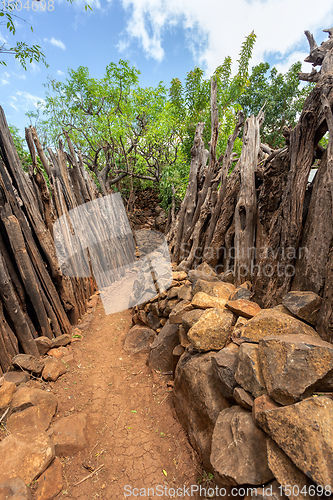 Image of path in walled village tribes Konso, Ethiopia