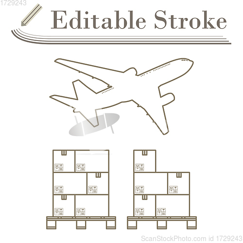 Image of Boxes On Pallet Under Airplane