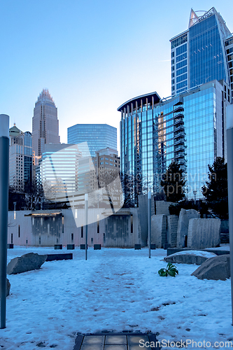 Image of charlotte north carolina city skyline after winted storm