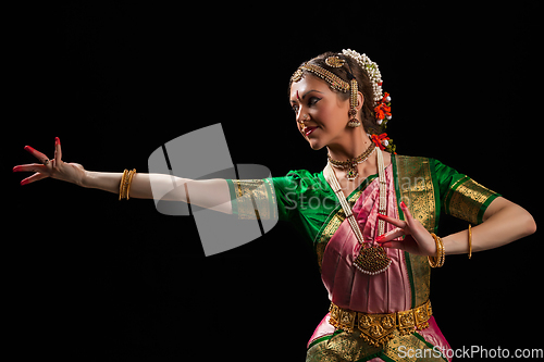 Image of Beautiful girl dancer of Indian classical dance Bharatanatyam