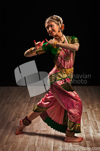 Image of Beautiful girl dancer of Indian classical dance Bharatanatyam