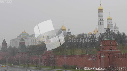 Image of Moscow Russian Federation. The Moscow Kremlin in moving along the wall