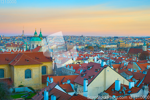 Image of Skyline of Prague twilight Czech